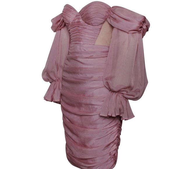 Callie Miss Circle: Ruched & Ready Mauve Pink Formal Cocktail Strapless Dress L - Picture 6 of 9